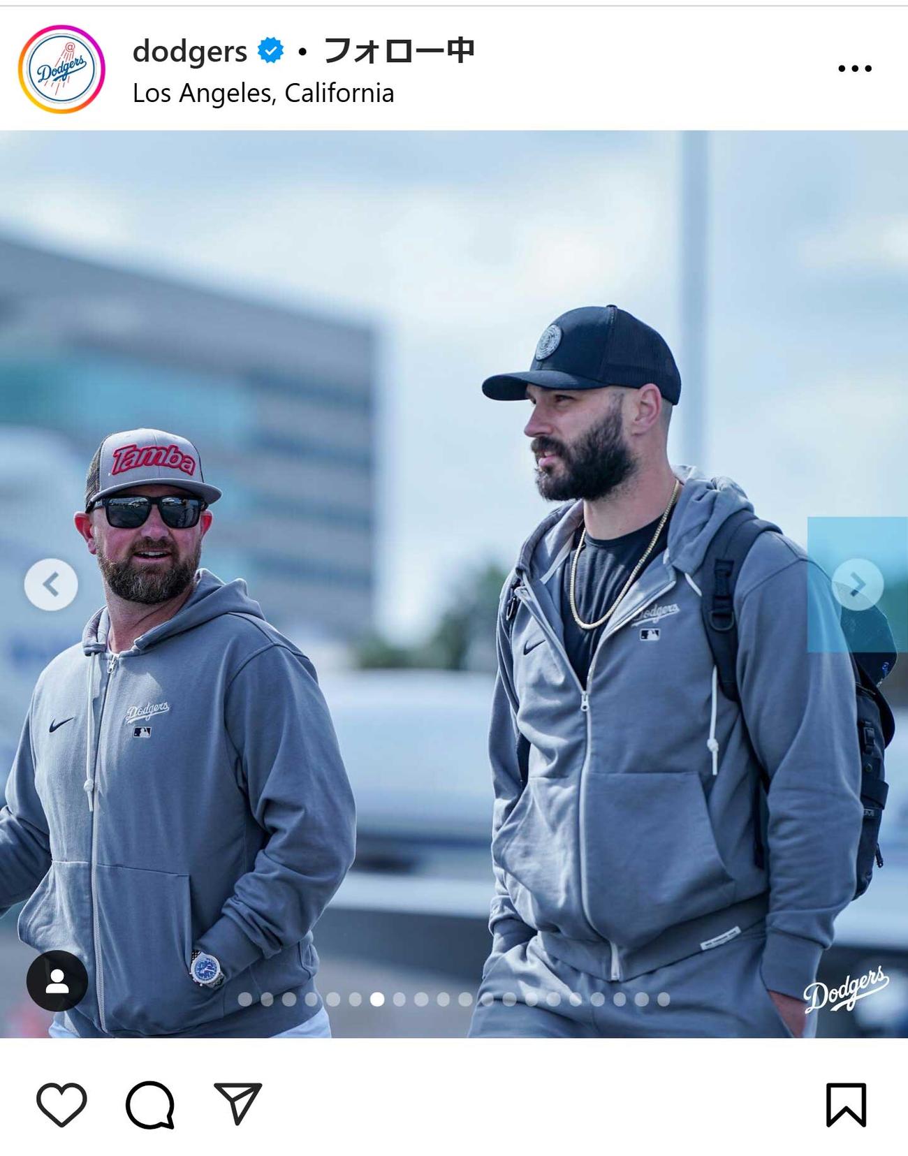 ドジャースの球団公式インスタグラムから