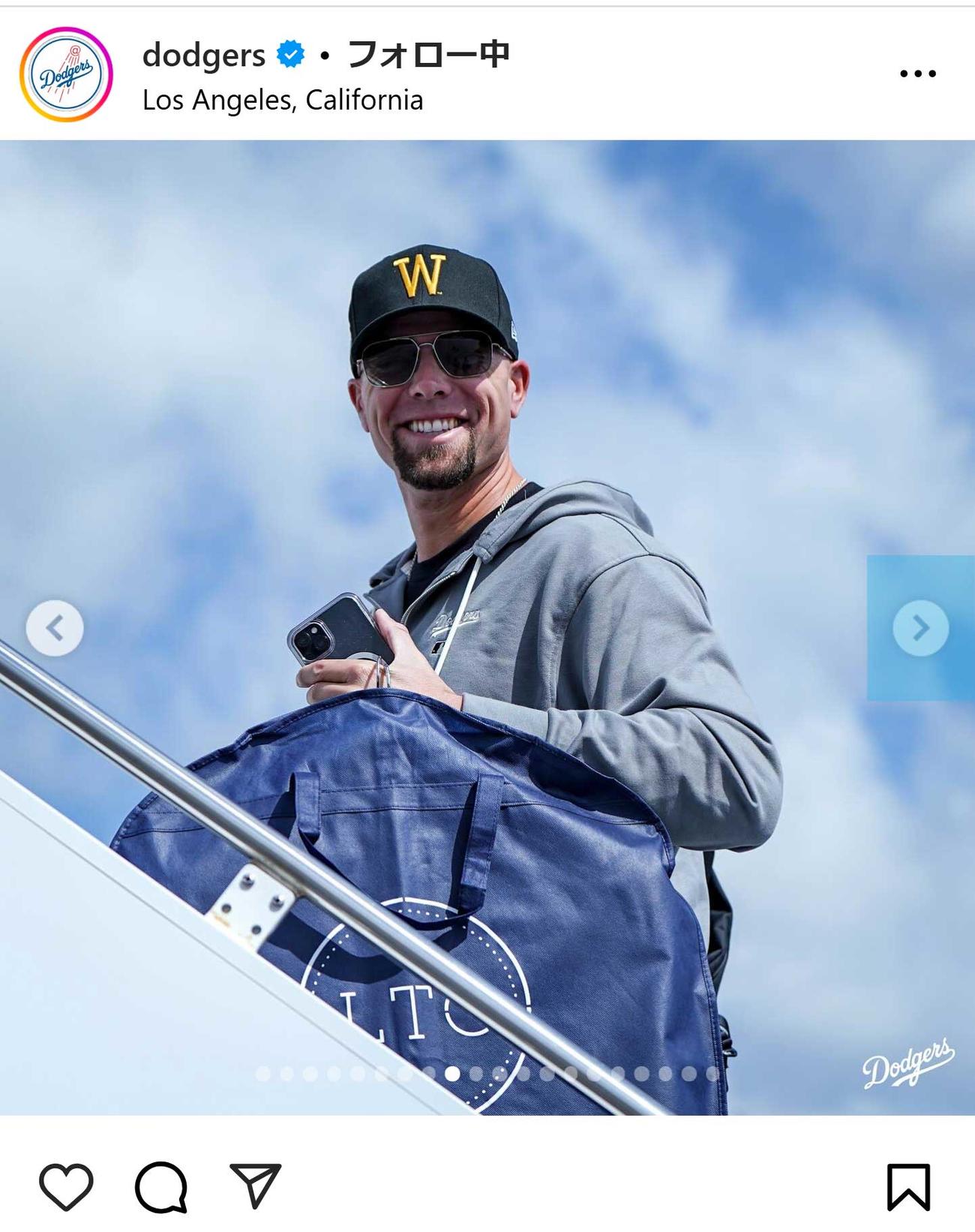 ドジャースの球団公式インスタグラムから