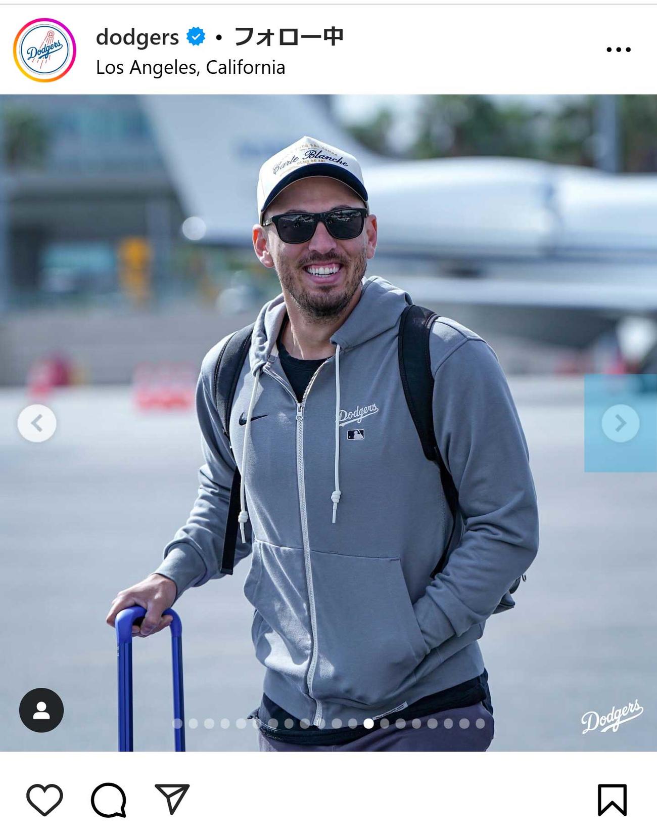 ドジャースの球団公式インスタグラムから