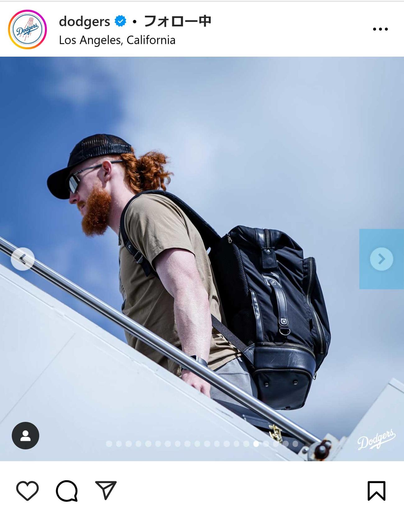 ドジャースの球団公式インスタグラムから