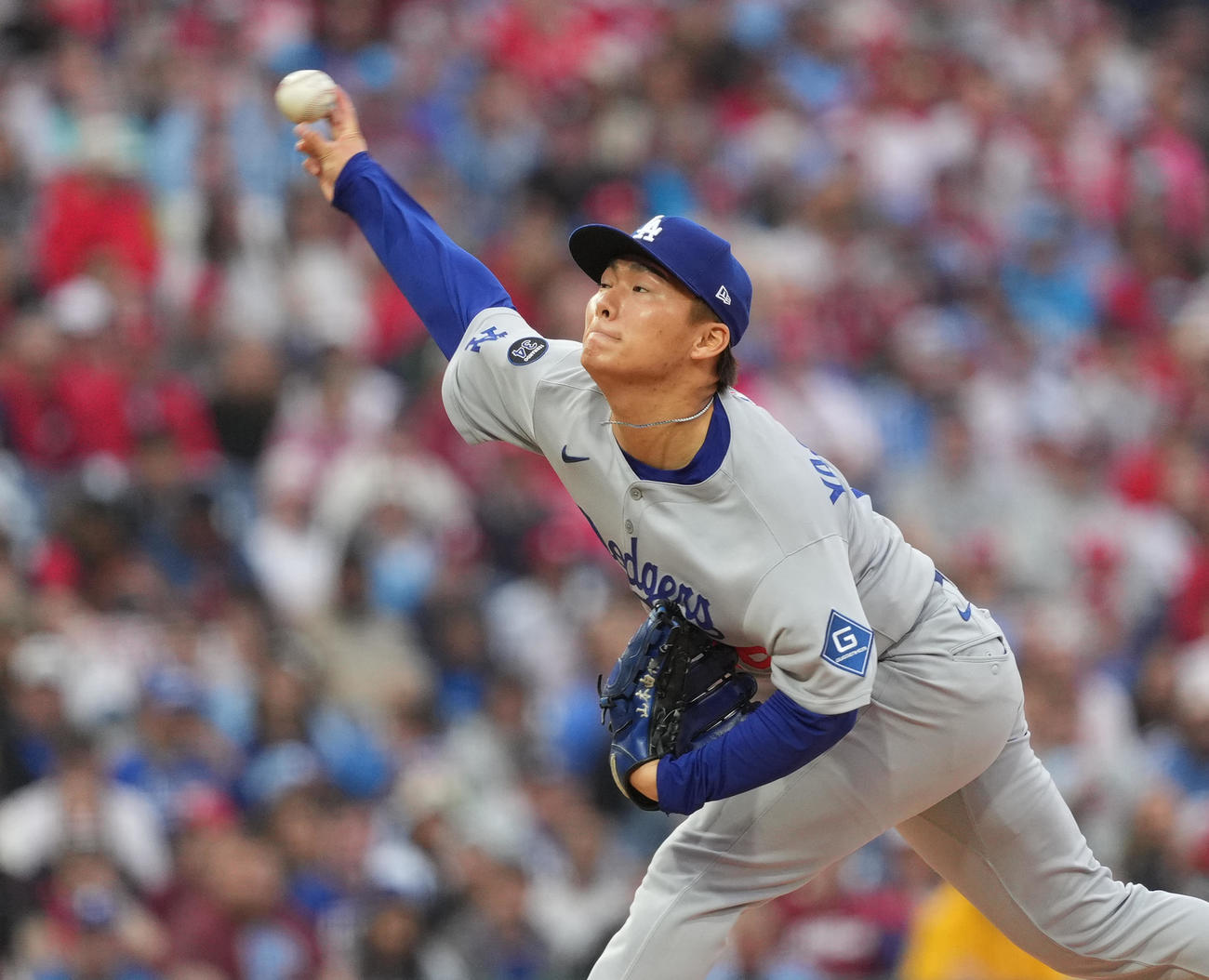 フィリーズ対ドジャース　ドジャース先発の山本（撮影・菅敏）