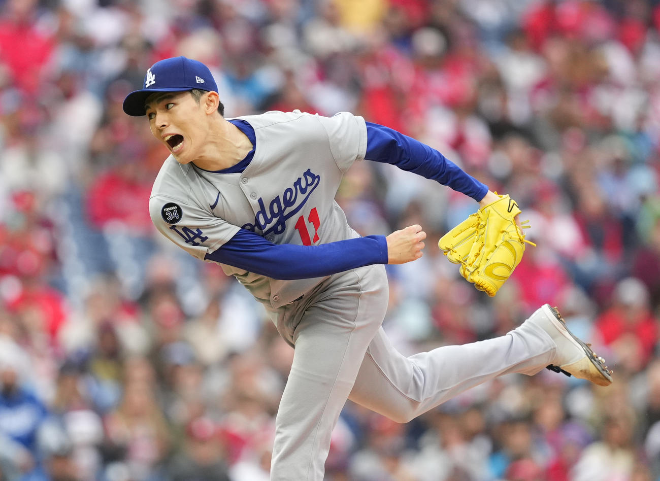 フィリーズ対ドジャース　ドジャース先発の佐々木（撮影・菅敏）