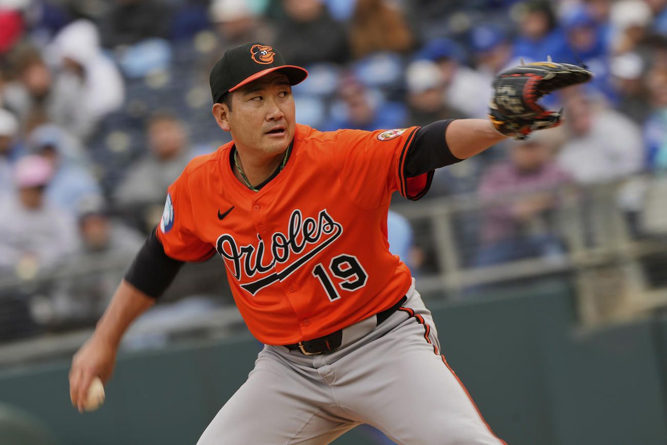 ロイヤルズ戦で力投するオリオールズ菅野智之菅野智之（AP)