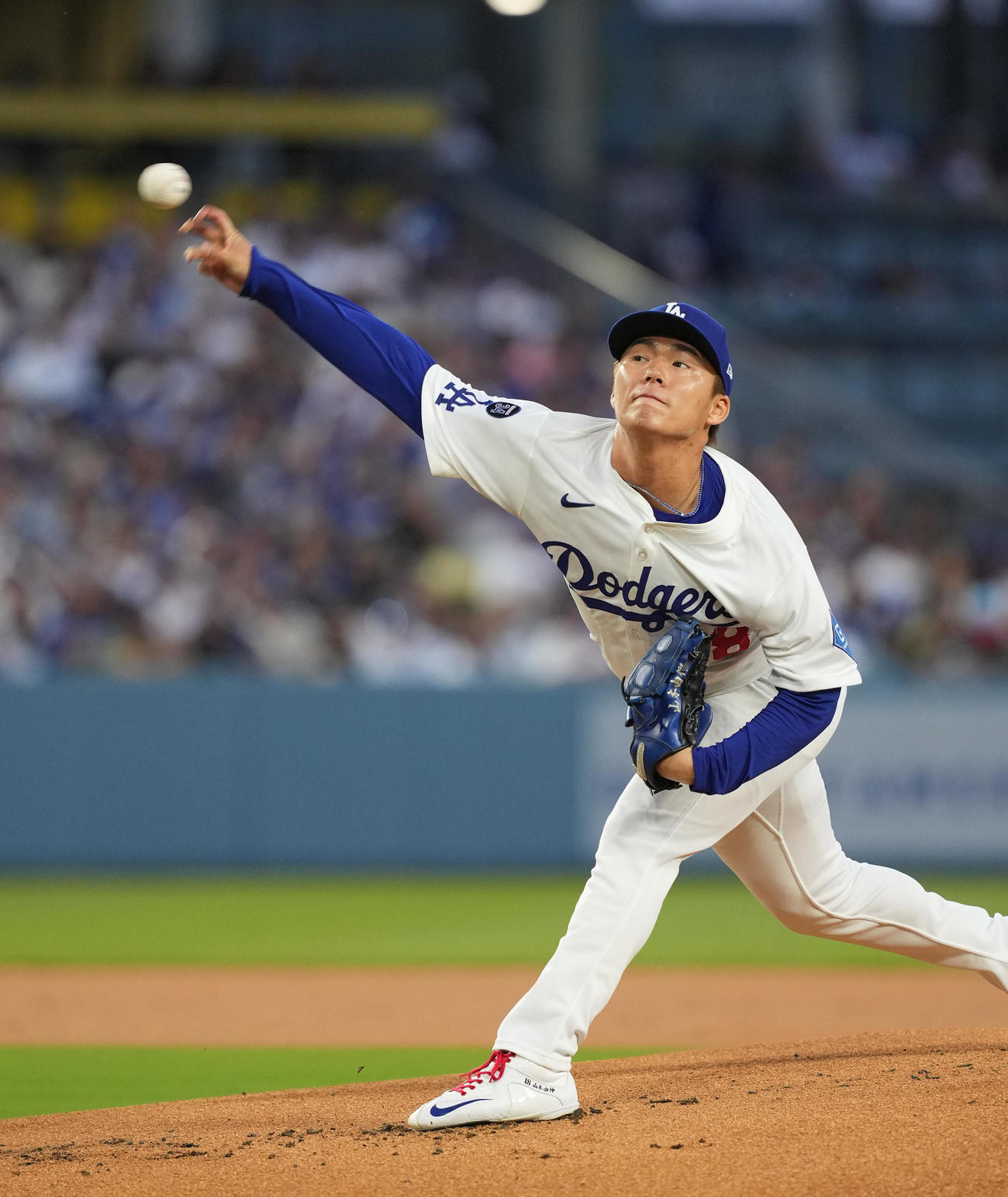 ドジャース対カブス　ドジャース先発の山本（撮影・菅敏）
