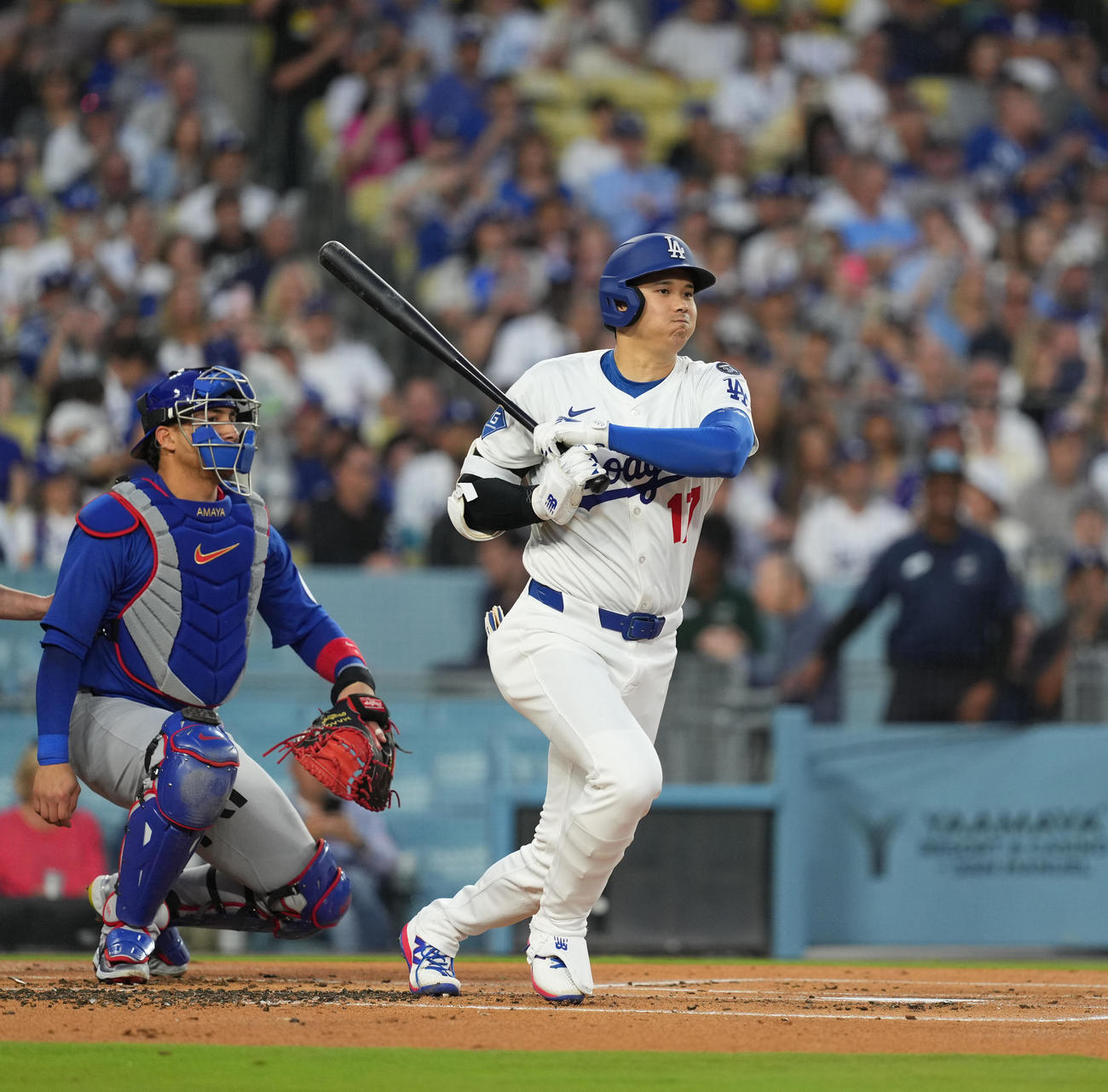 ドジャース対カブス　1回裏ドジャース無死、一ゴロに倒れる大谷（撮影・菅敏）