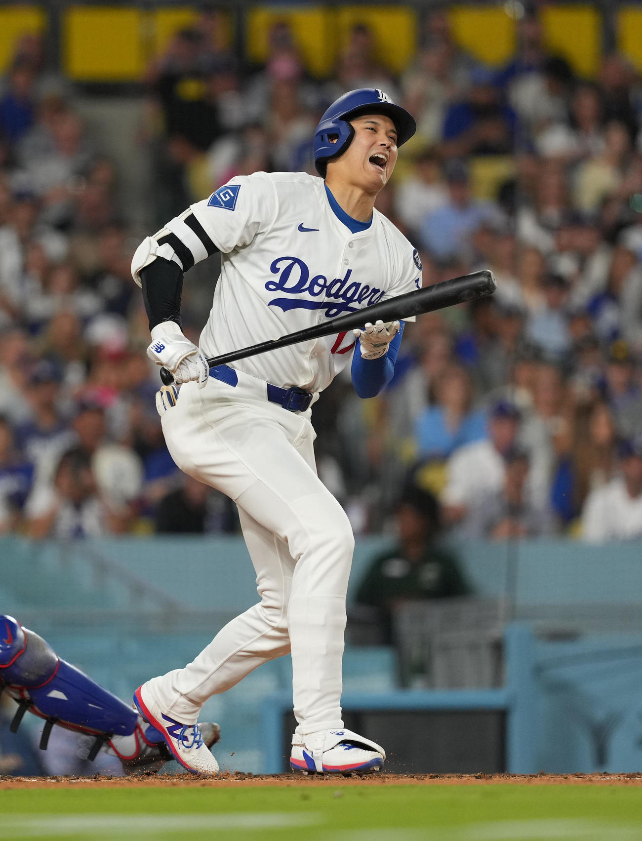 ドジャース対カブス　3回裏ドジャース無死一塁、空振りの三振に倒れる大谷（撮影・菅敏）