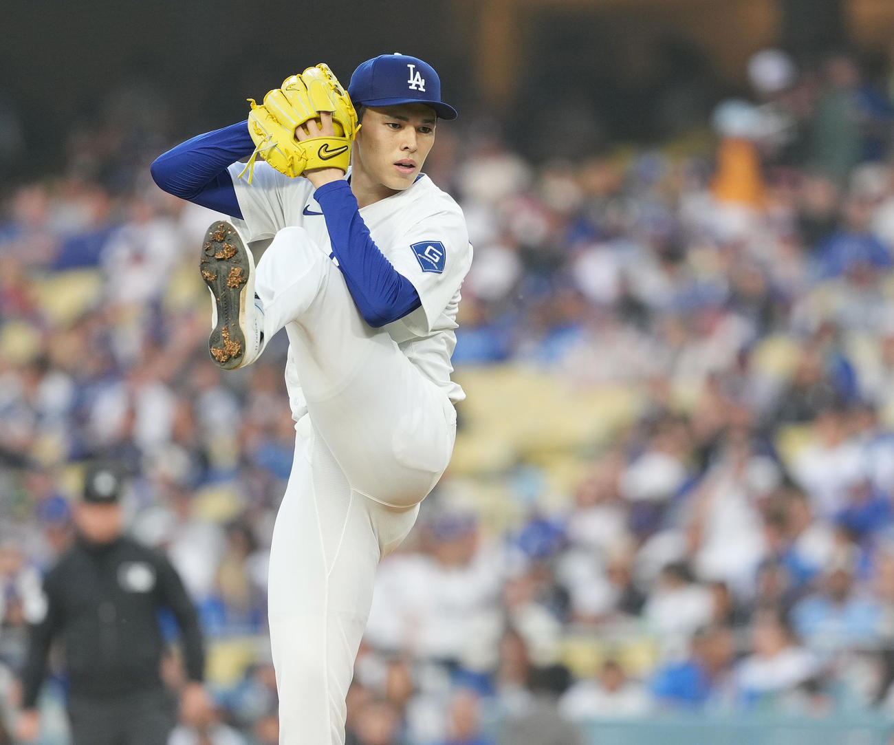 ドジャース対カブス　カブス戦に先発し、5回4安打1失点でメジャー初黒星を喫したドジャース佐々木（撮影・菅敏）