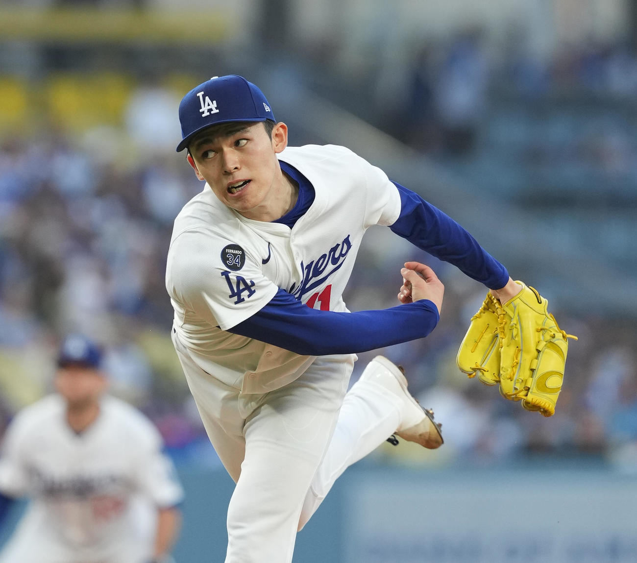 ドジャース対カブス　ドジャース先発の佐々木（撮影・菅敏）