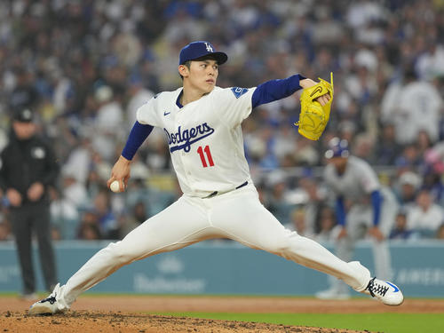 ドジャース対カブス　カブス戦に先発し、5回4安打1失点でメジャー初黒星を喫したドジャース佐々木（撮影・菅敏）
