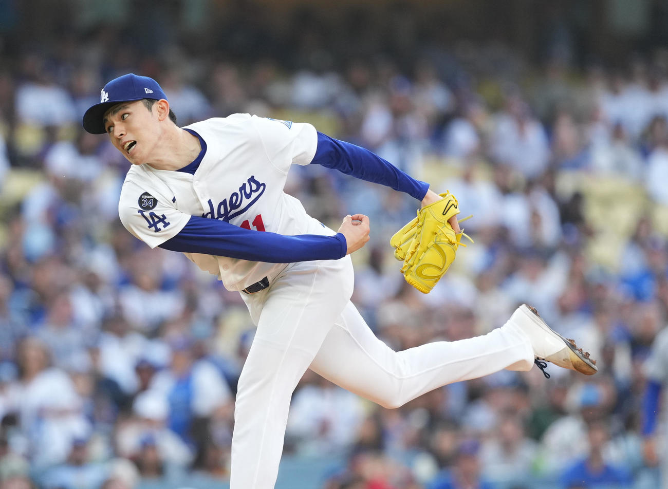 ドジャース対カブス　ドジャース先発の佐々木（撮影・菅敏）