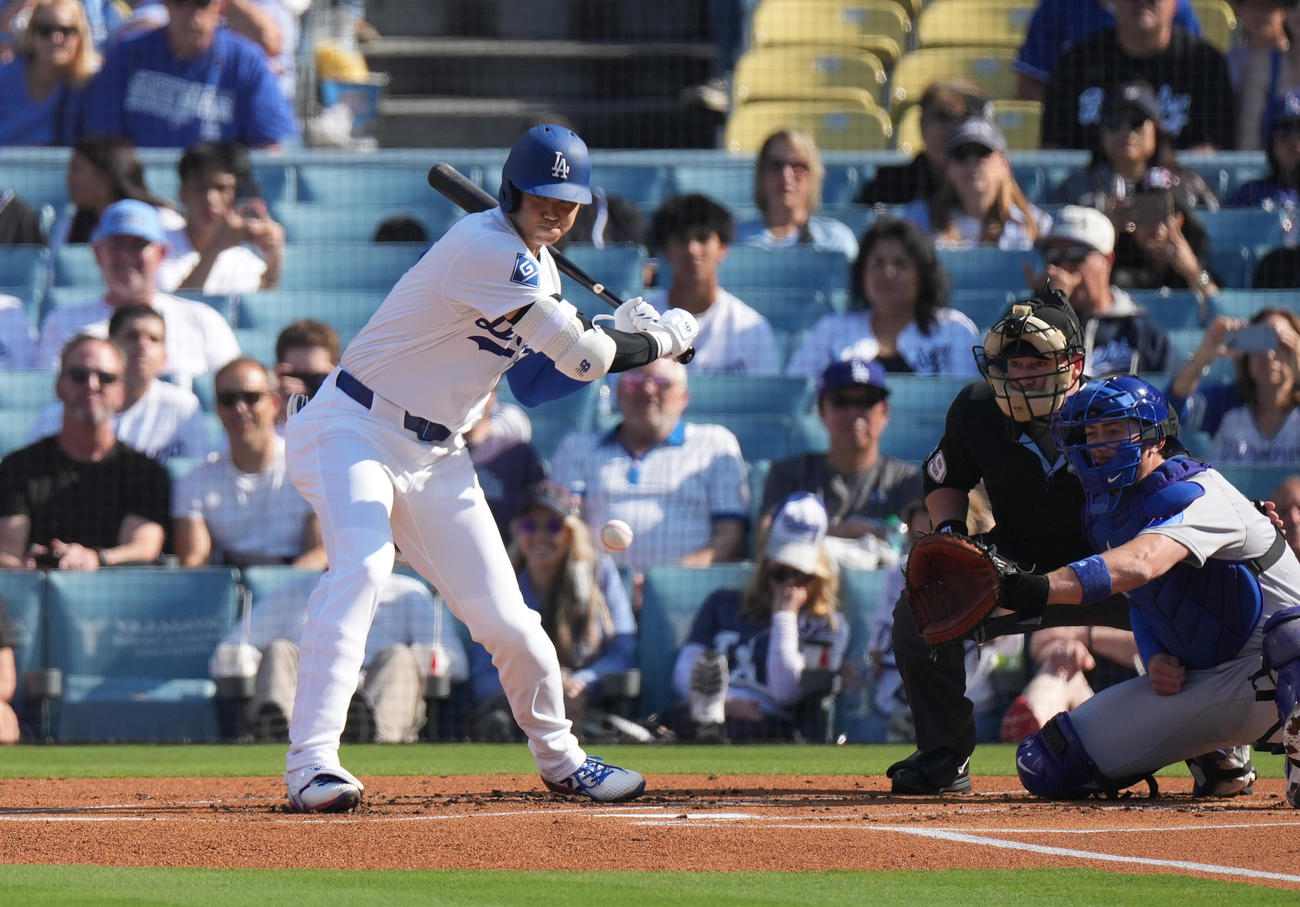 ドジャース対カブス　1回裏ドジャース無死、見逃しの三振に倒れる大谷（撮影・菅敏）