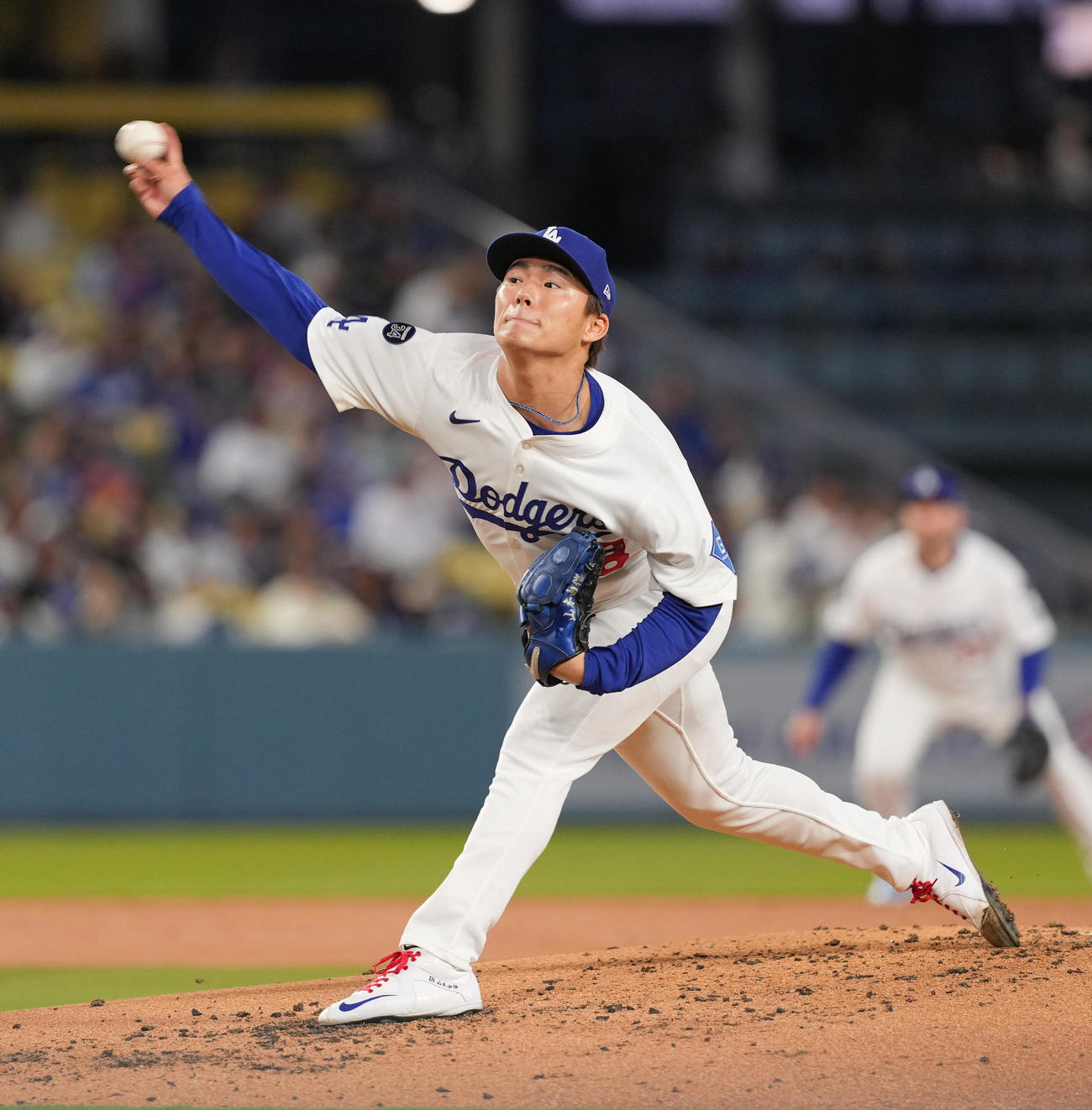 ドジャース対パイレーツ　ドジャース先発の山本（撮影・菅敏）