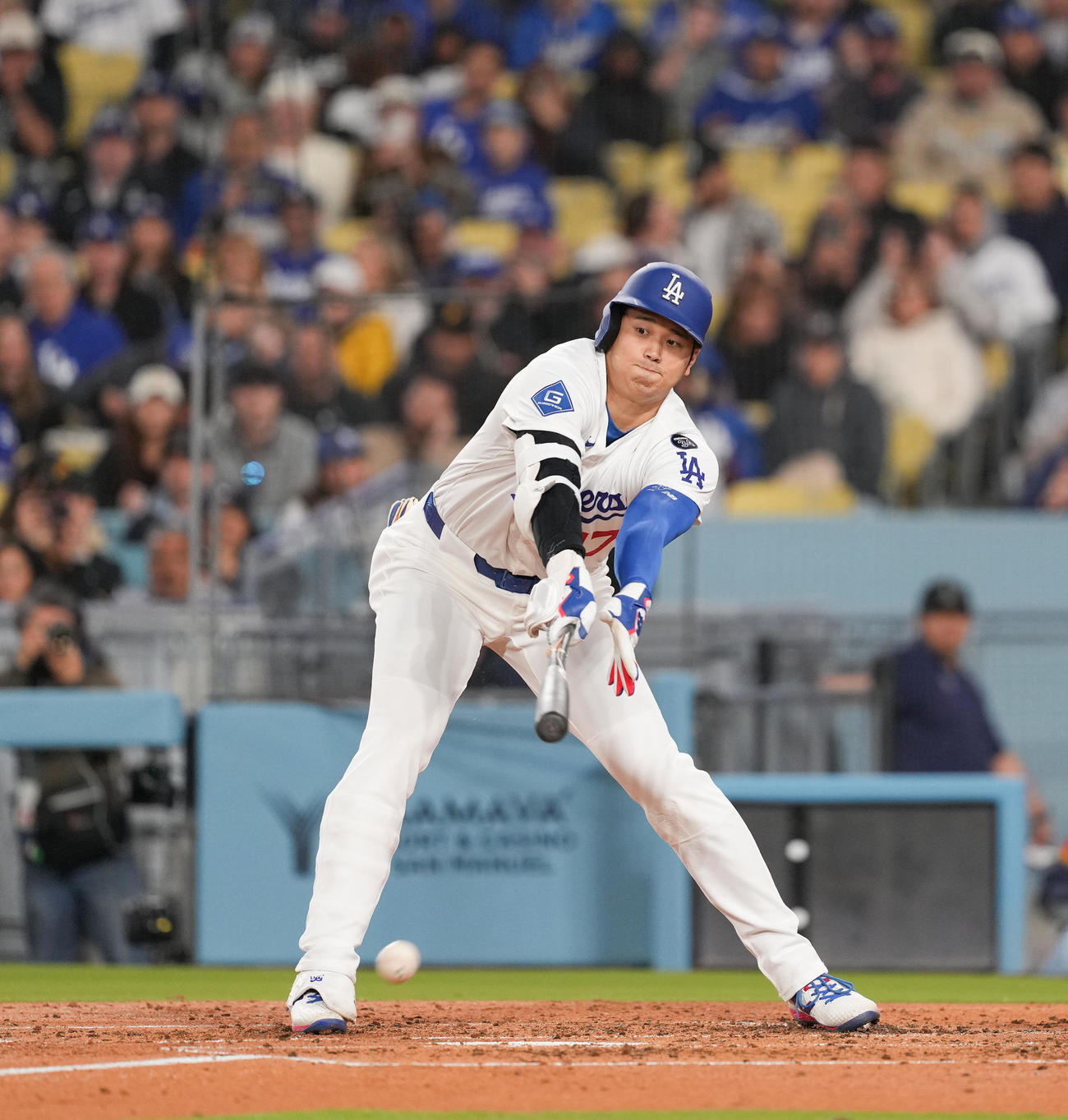 ドジャース対パイレーツ　3回裏ドジャース1死二塁、投ゴロに倒れる大谷（撮影・菅敏）