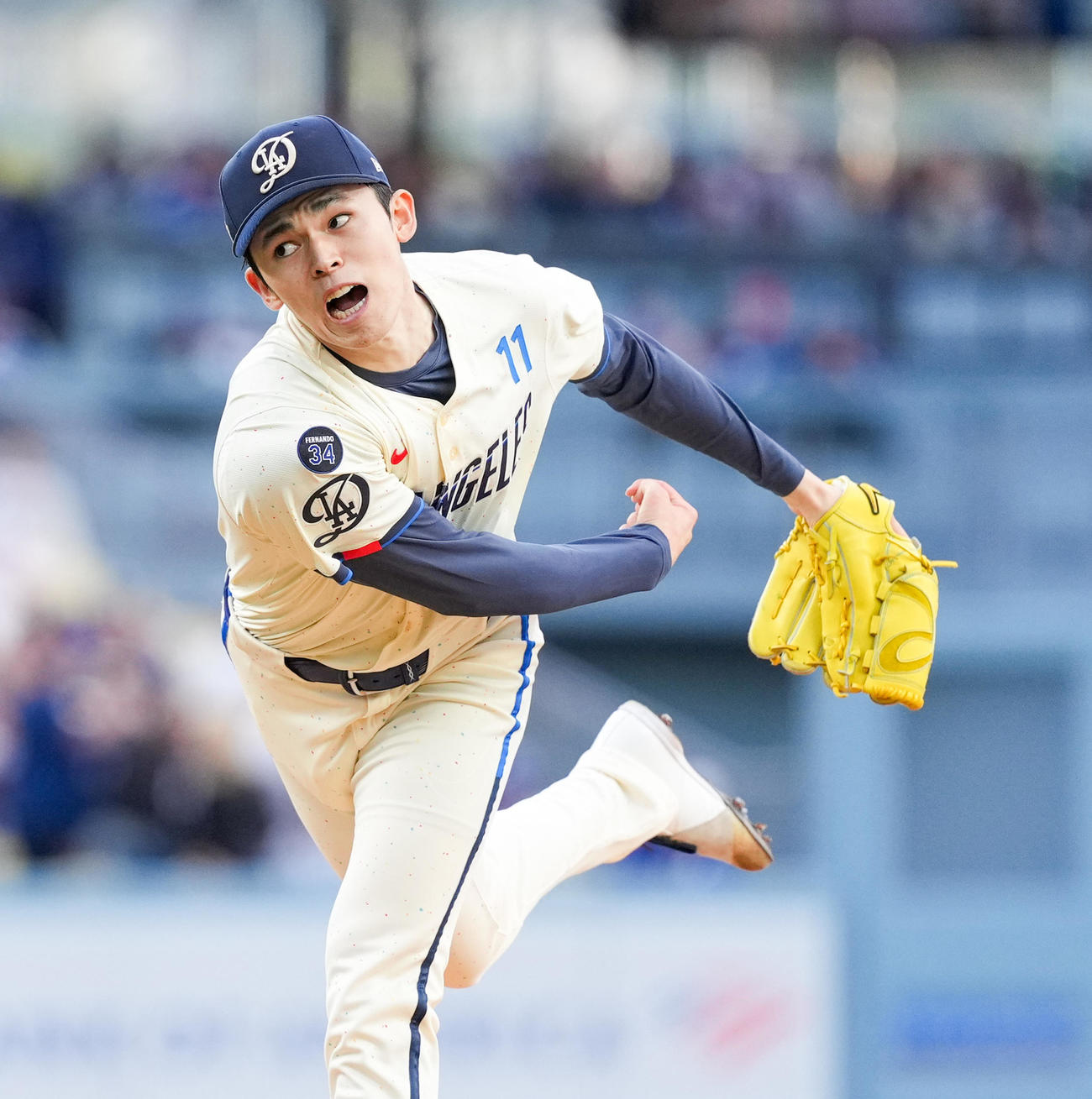 ドジャース対パイレーツ　ドジャース先発の佐々木（撮影・菅敏）