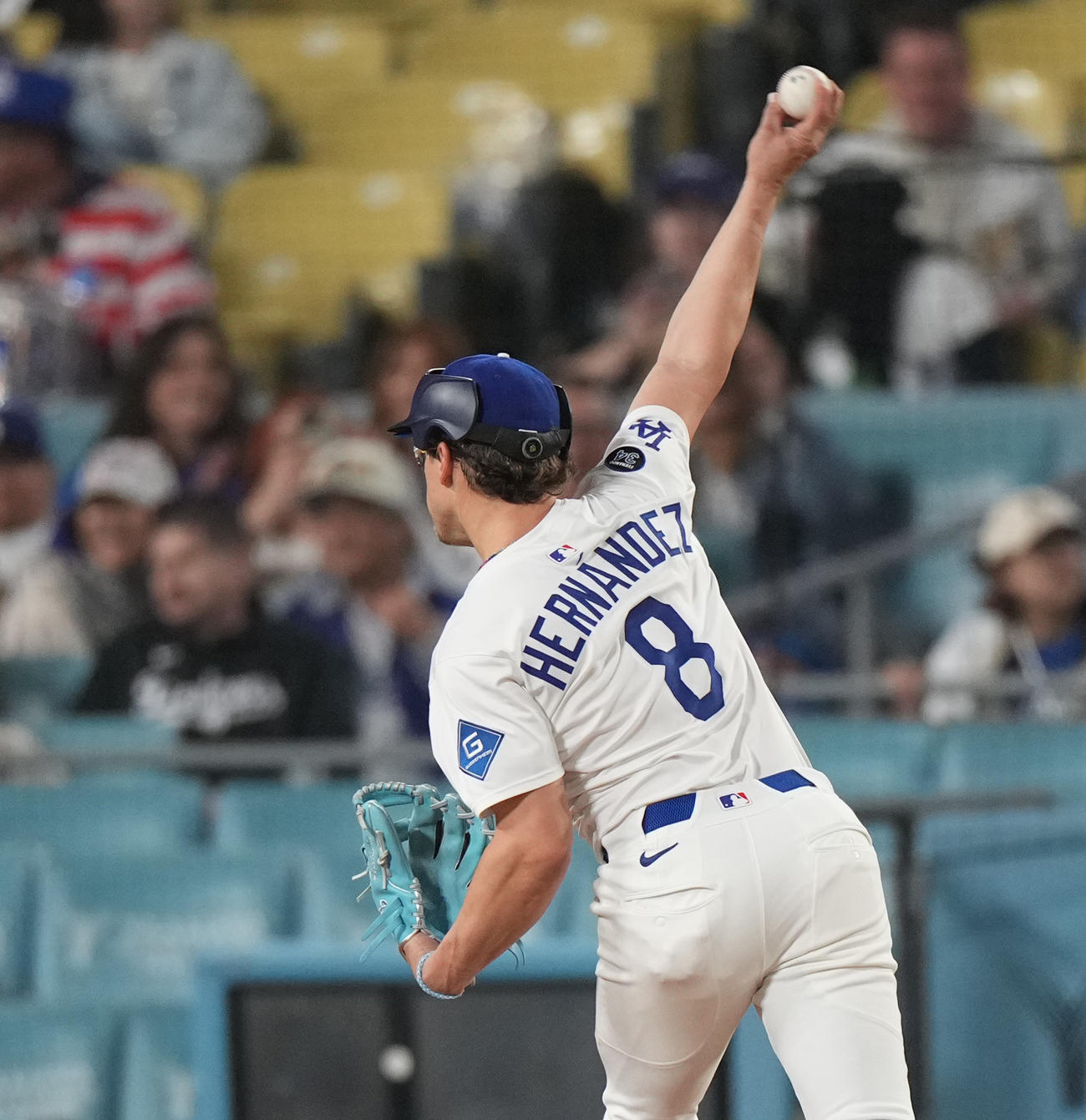 ドジャース対マーリンズ　9回に登板したドジャースのK・ヘルナンデス（撮影・菅敏）