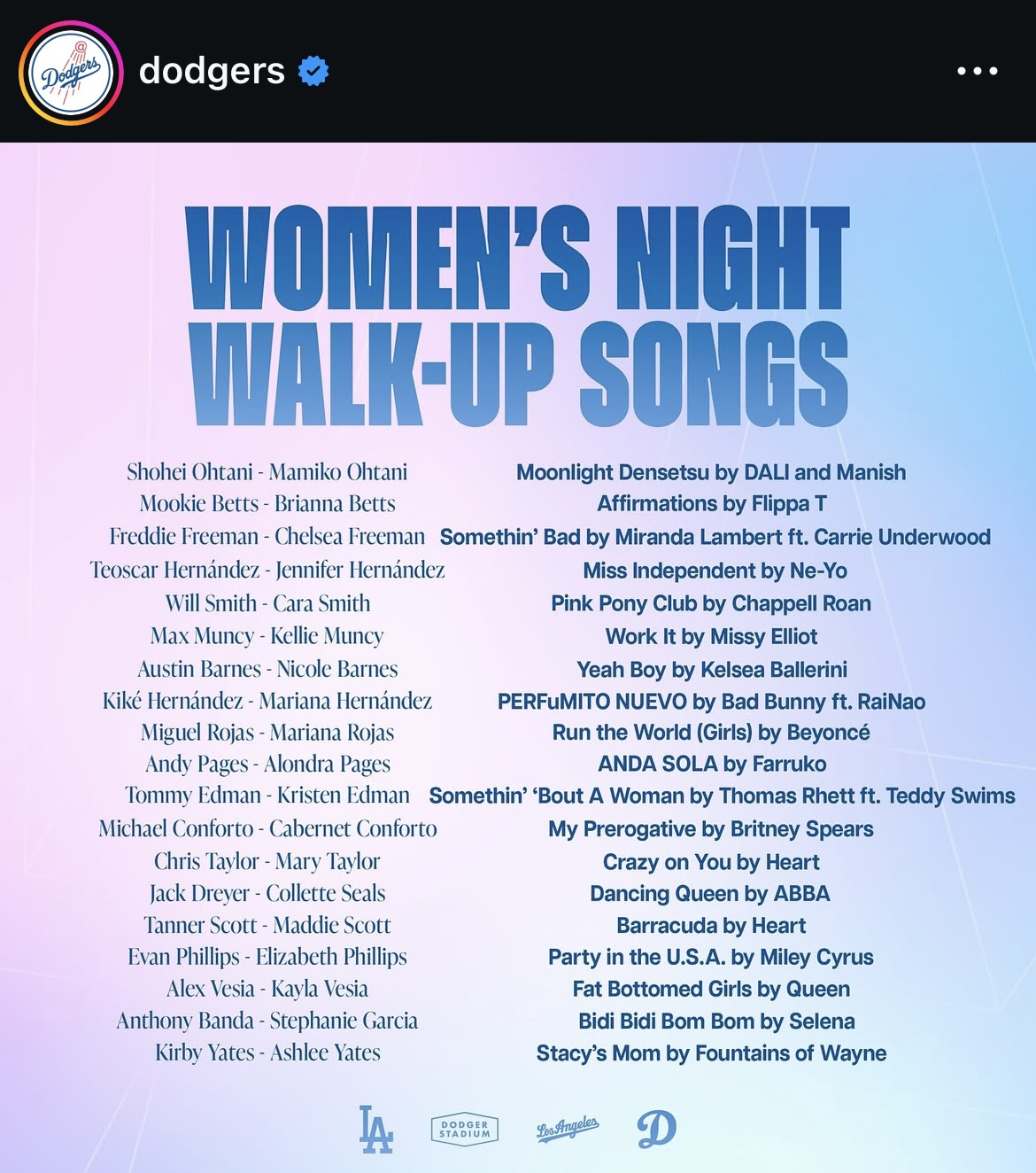 ドジャース公式インスタグラムから