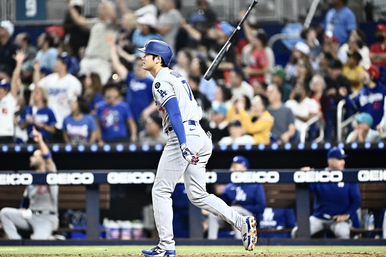 マーリンズ対ドジャース　6回表ドジャース無死、大谷は右超えソロ本塁打を放つ（撮影・滝沢徹郎）