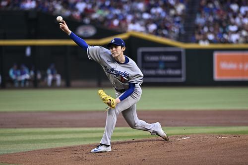 ダイヤモンドバックス対ドジャース ドジャース先発の佐々木(撮影・滝沢徹郎)
