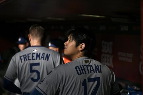 ダイヤモンドバックス対ドジャース　試合に臨むドジャース大谷（撮影・滝沢徹郎）