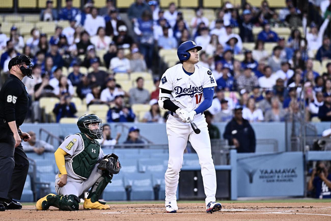 ドジャース対アスレチックス　1回裏ドジャース無死、大谷は先制ソロ本塁打を放つ＝2025年5月14日　