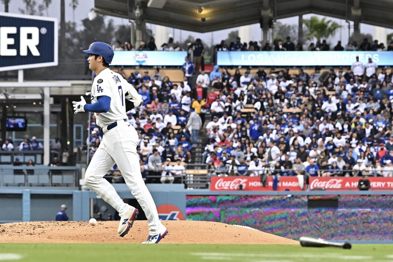 ドジャース対エンゼルス　2回裏ドジャース2死、大谷は中直に倒れる（撮影・滝沢徹郎）