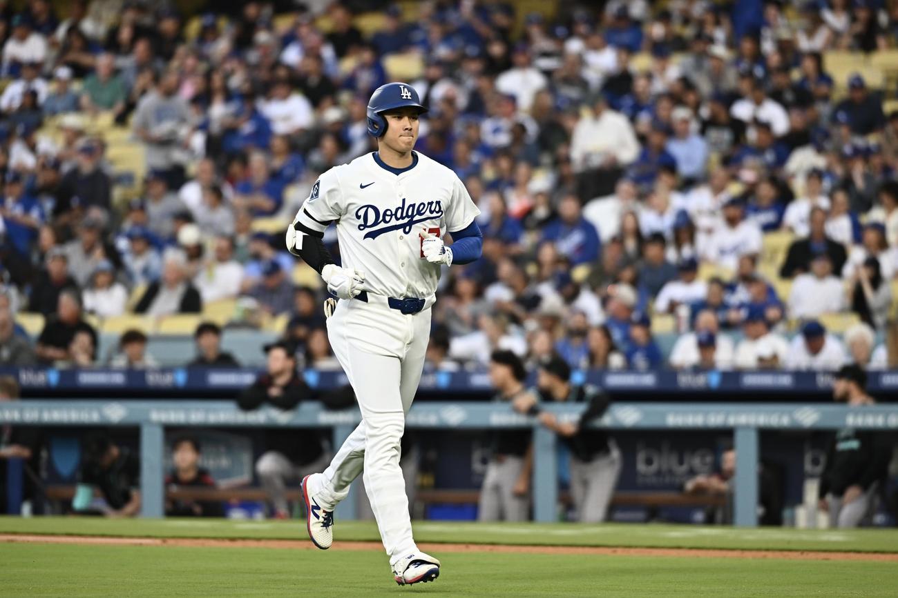 ドジャース対ダイヤモンドバックス　1回裏ドジャース無死、大谷翔平は二ゴロに倒れる（撮影・滝沢徹郎）