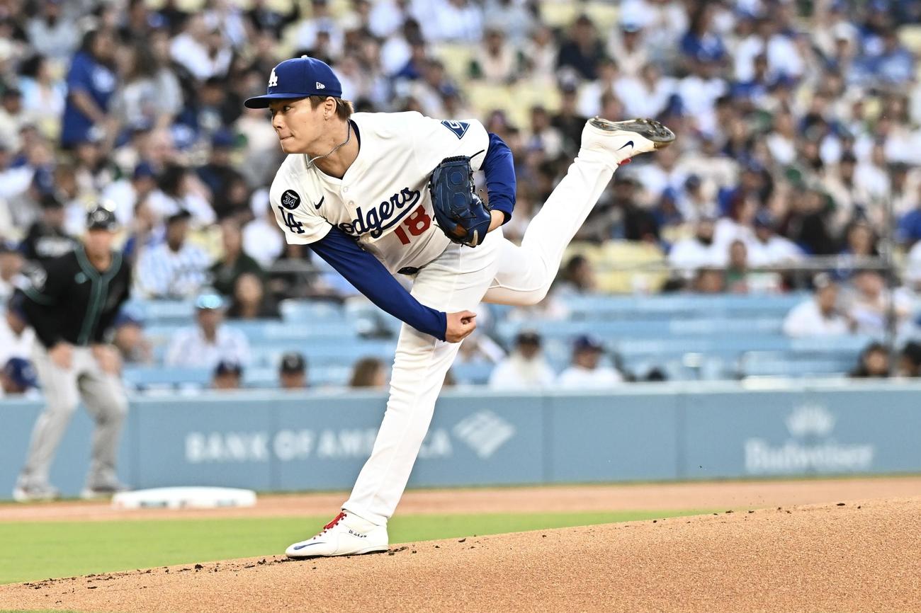 ドジャース対ダイヤモンドバックス　ドジャース先発の山本＝2025年5月20日　
