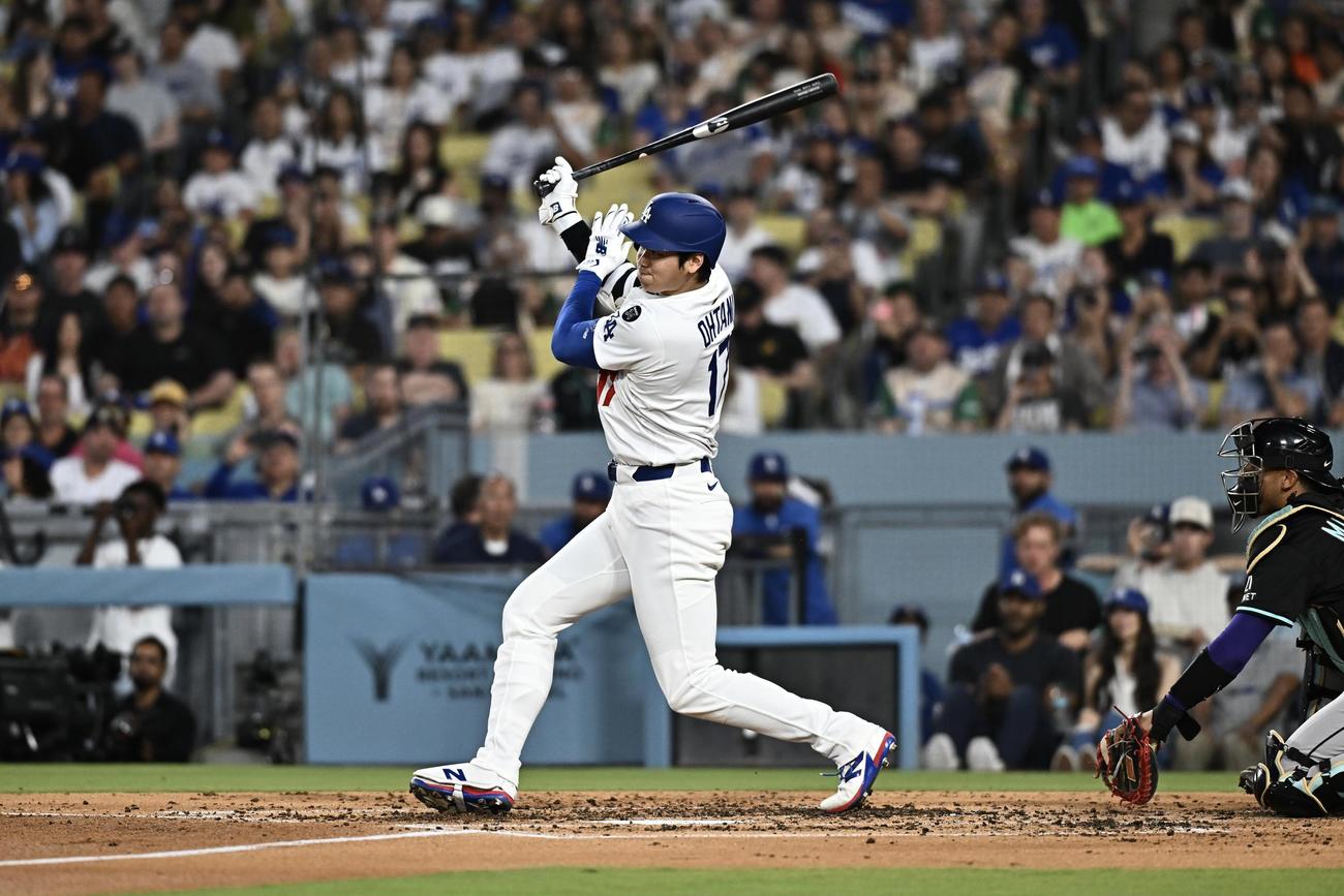 ドジャース対ダイヤモンドバックス　4回裏ドジャース無死、大谷は二ゴロに倒れる（撮影・滝沢徹郎）