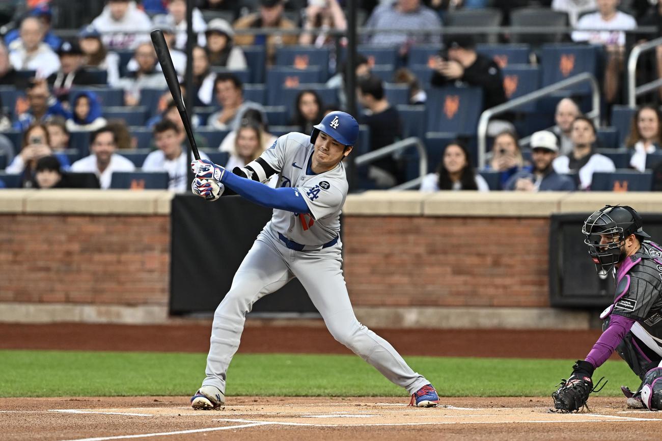 メッツ対ドジャース　1回表ドジャース無死、空振り三振に倒れる大谷（撮影・滝沢徹郎）