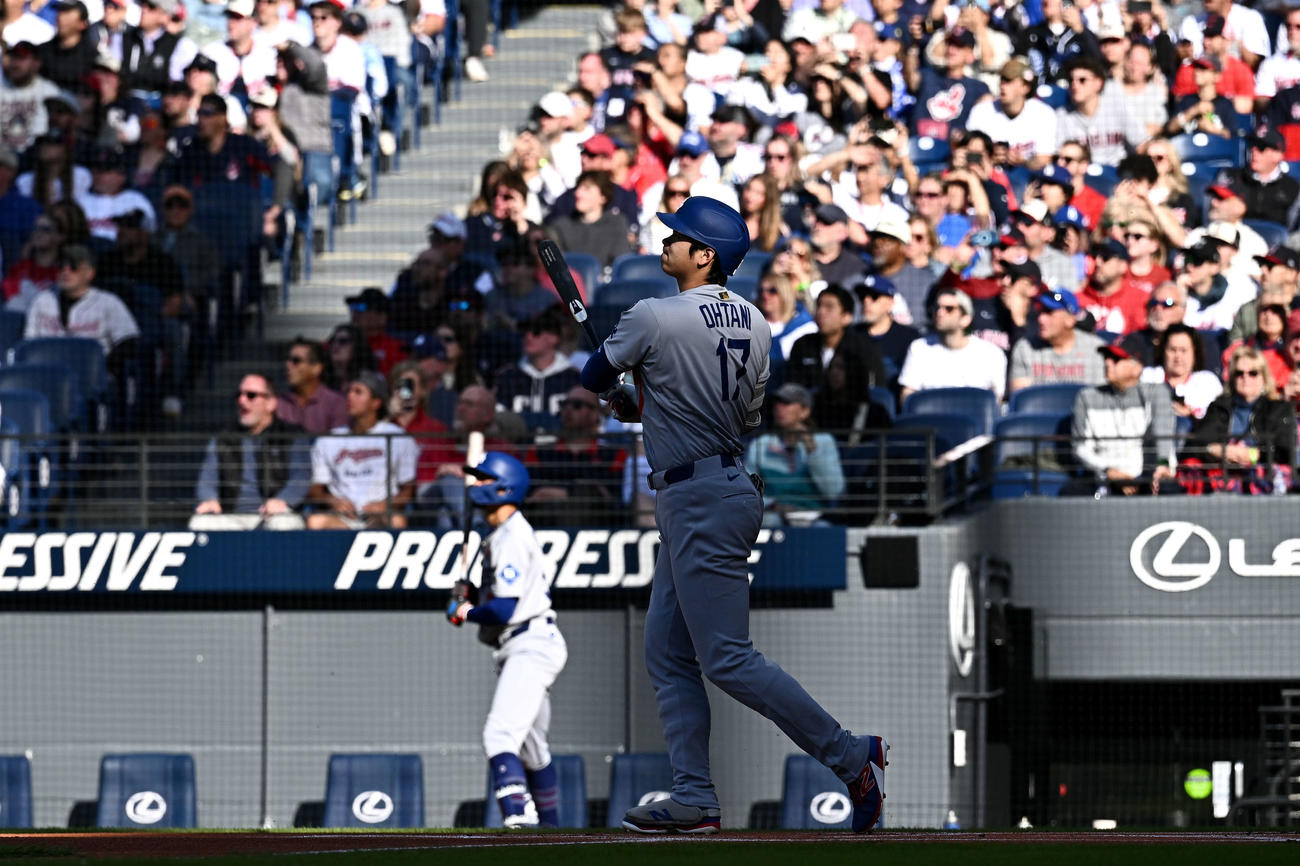 ガーディアンズ対ドジャース　1回表ドジャース無死、大谷は右越え先制ソロ本塁打を放つ（撮影・滝沢徹郎）