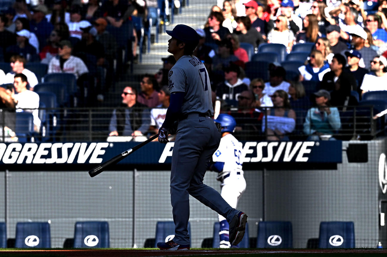 ガーディアンズ対ドジャース　1回表ドジャース無死、大谷は右越え先制ソロ本塁打を放つ（撮影・滝沢徹郎）