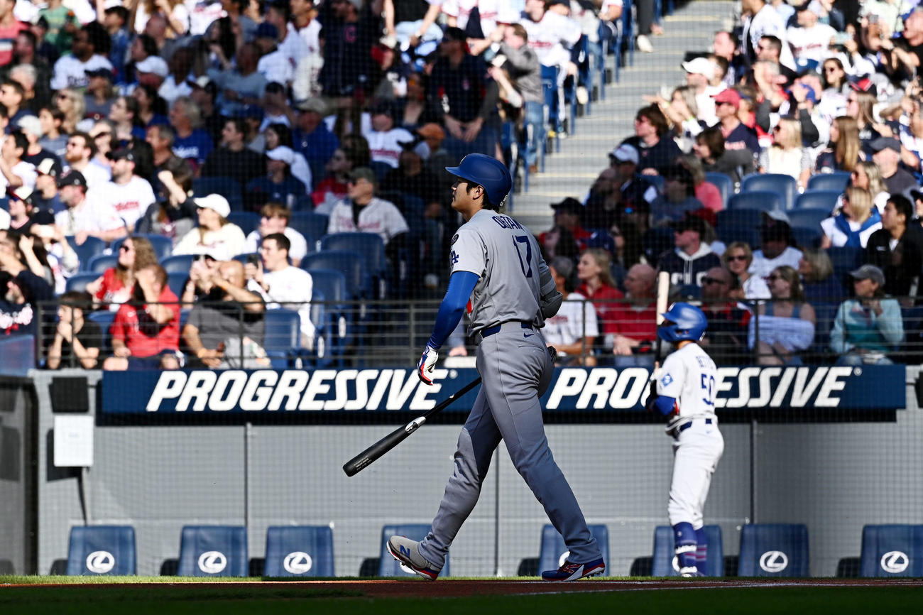 ガーディアンズ対ドジャース　1回表ドジャース無死、大谷は右越え先制ソロ本塁打を放つ（撮影・滝沢徹郎）