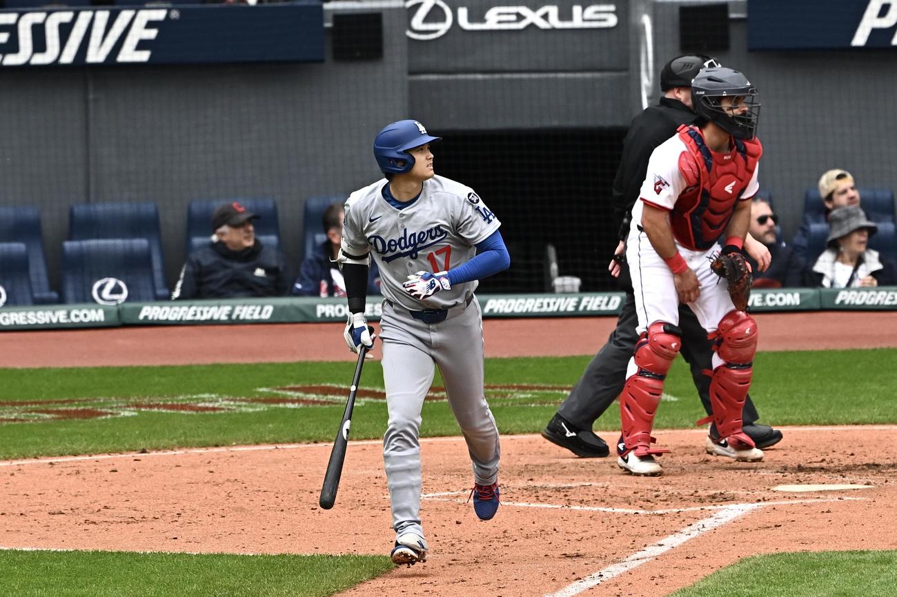ガーディアンズ対ドジャース　5回表ドジャース2死、大谷は左飛に倒れる（撮影・滝沢徹郎）
