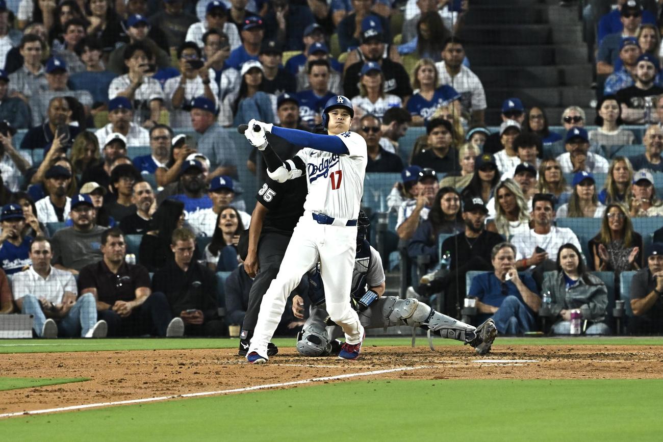 ドジャース対ヤンキース　3回裏ドジャース無死、大谷は空振り三振に倒れる（撮影・滝沢徹郎）