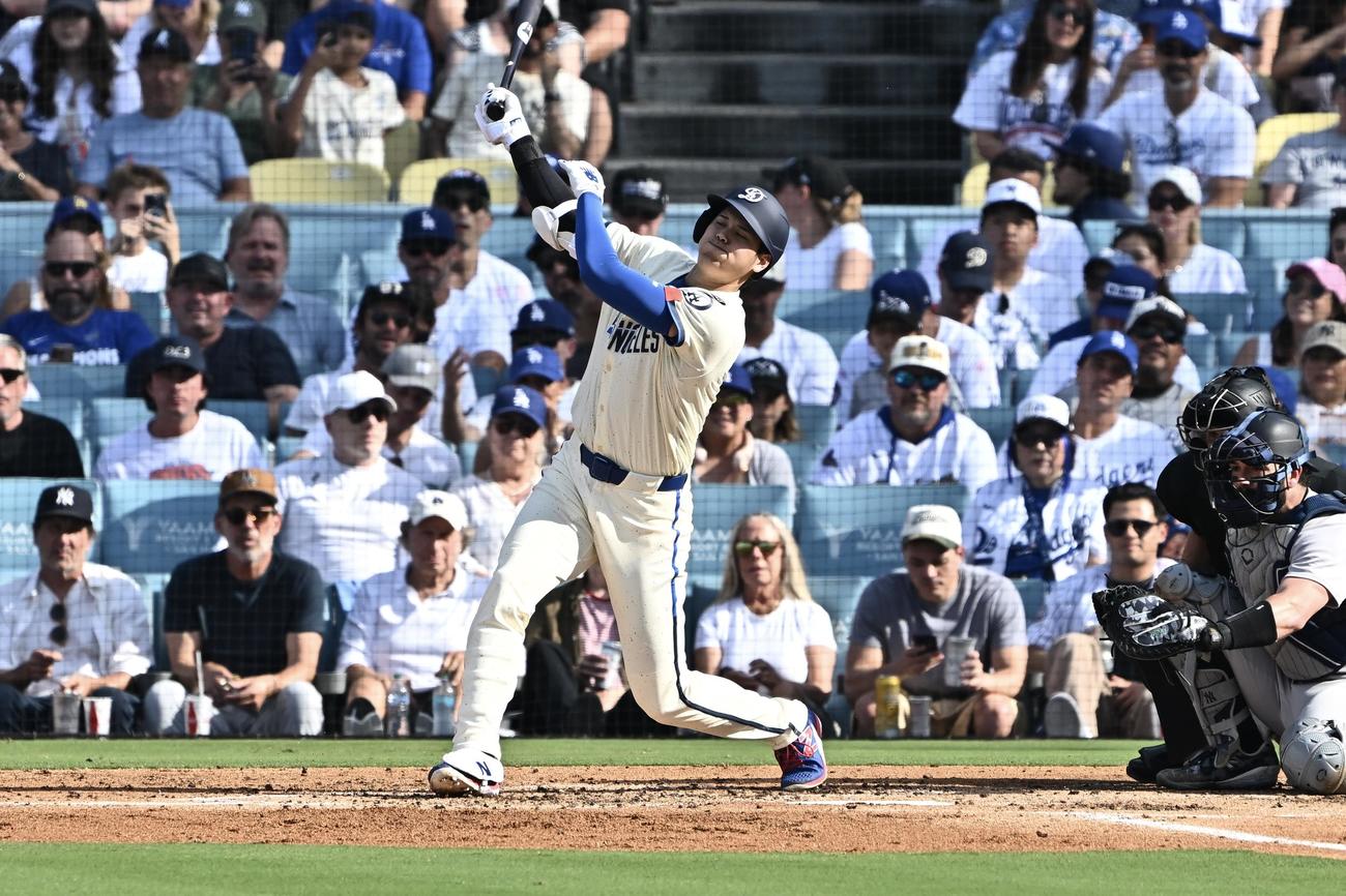 ドジャース対ヤンキース　2回裏ドジャース2死、大谷は空振り三振に倒れる（撮影・滝沢徹郎）
