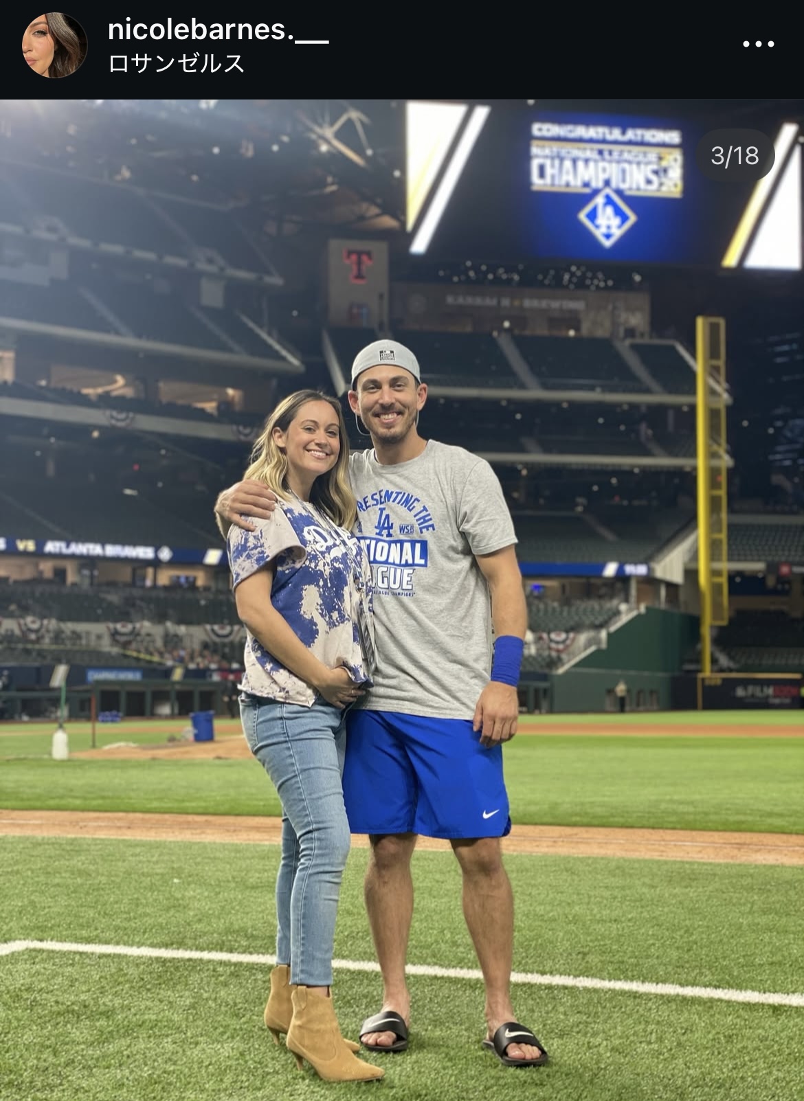 バーンズの妻ニコル夫人のインスタグラムから