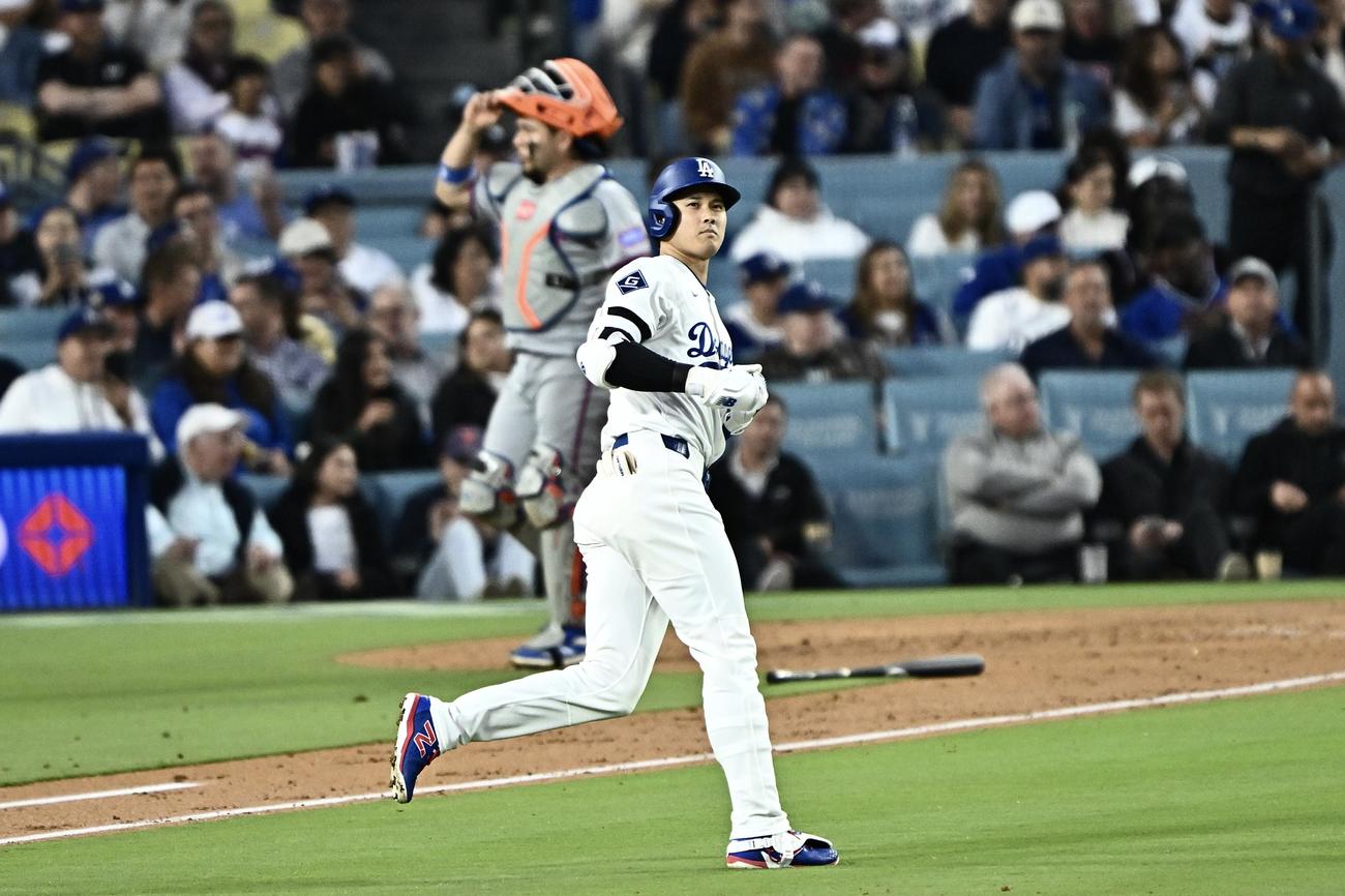 ドジャース対メッツ　2回裏ドジャース2死、左飛に倒れた大谷（撮影・滝沢徹郎）
