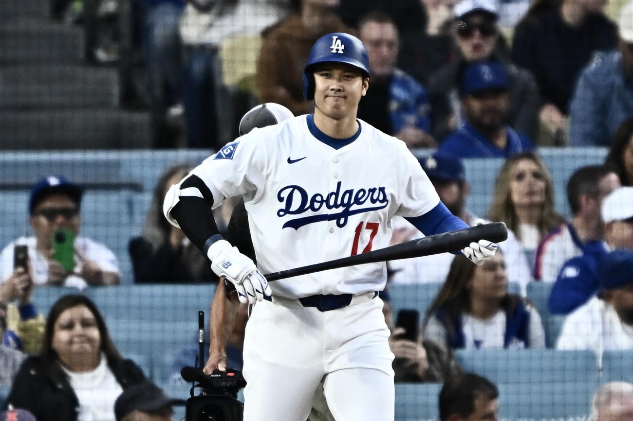 試合に臨むドジャース大谷（撮影・滝沢徹郎）