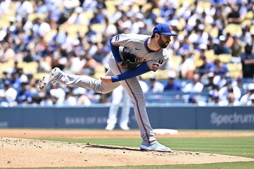 ドジャース対メッツ　メッツ先発のピーターソン（撮影・滝沢徹郎）
