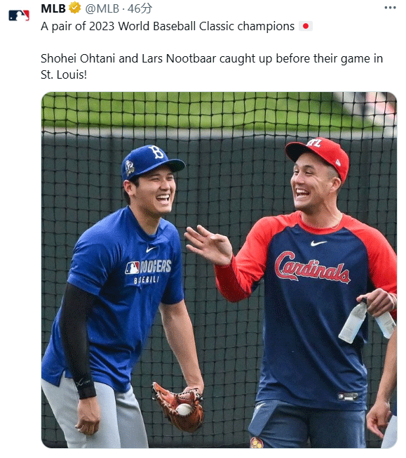 笑顔の大谷翔平とヌートバー（MLB公式Xから）