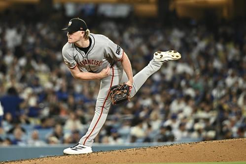 ドジャース対ジャイアンツ　ジャイアンツ先発のウェブ（撮影・滝沢徹郎）