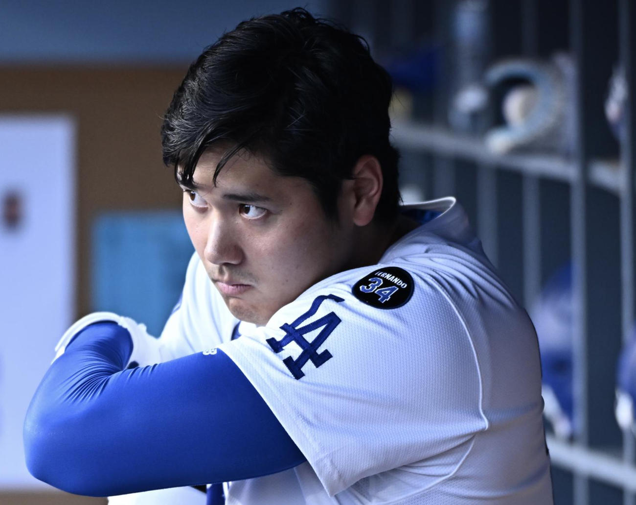 17日のドジャース対パドレス　試合のドジャース大谷（撮影・滝沢徹郎）