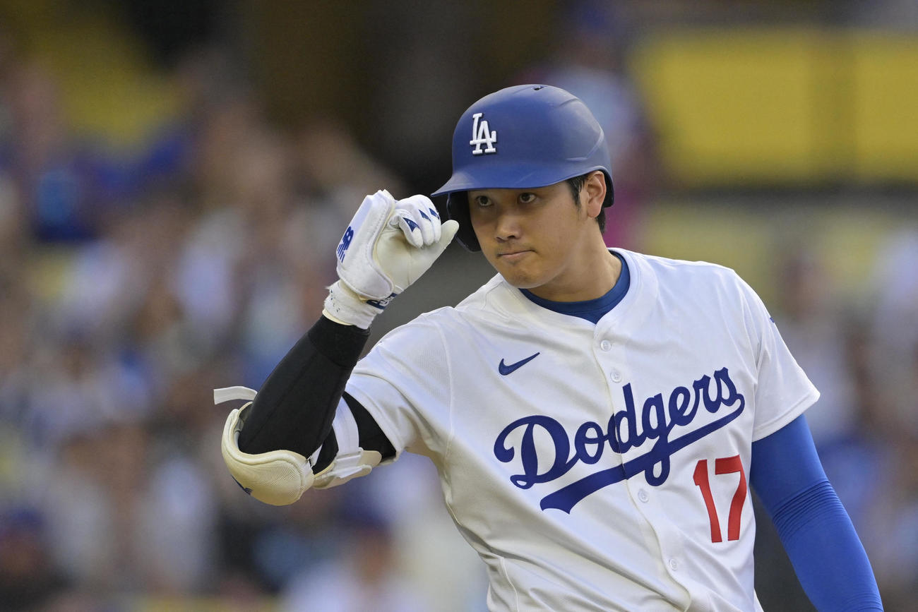 初回のドジャース大谷翔平。四球で出塁した（Jayne Kamin-Oncea-Imagn Images＝ロイター）