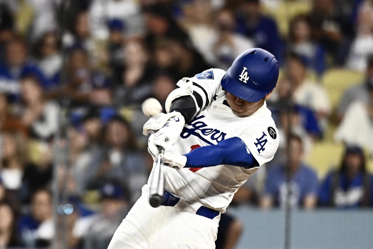 ドジャース対ナショナルズ　6回裏ドジャース2死、大谷は左飛に倒れる（撮影・滝沢徹郎）