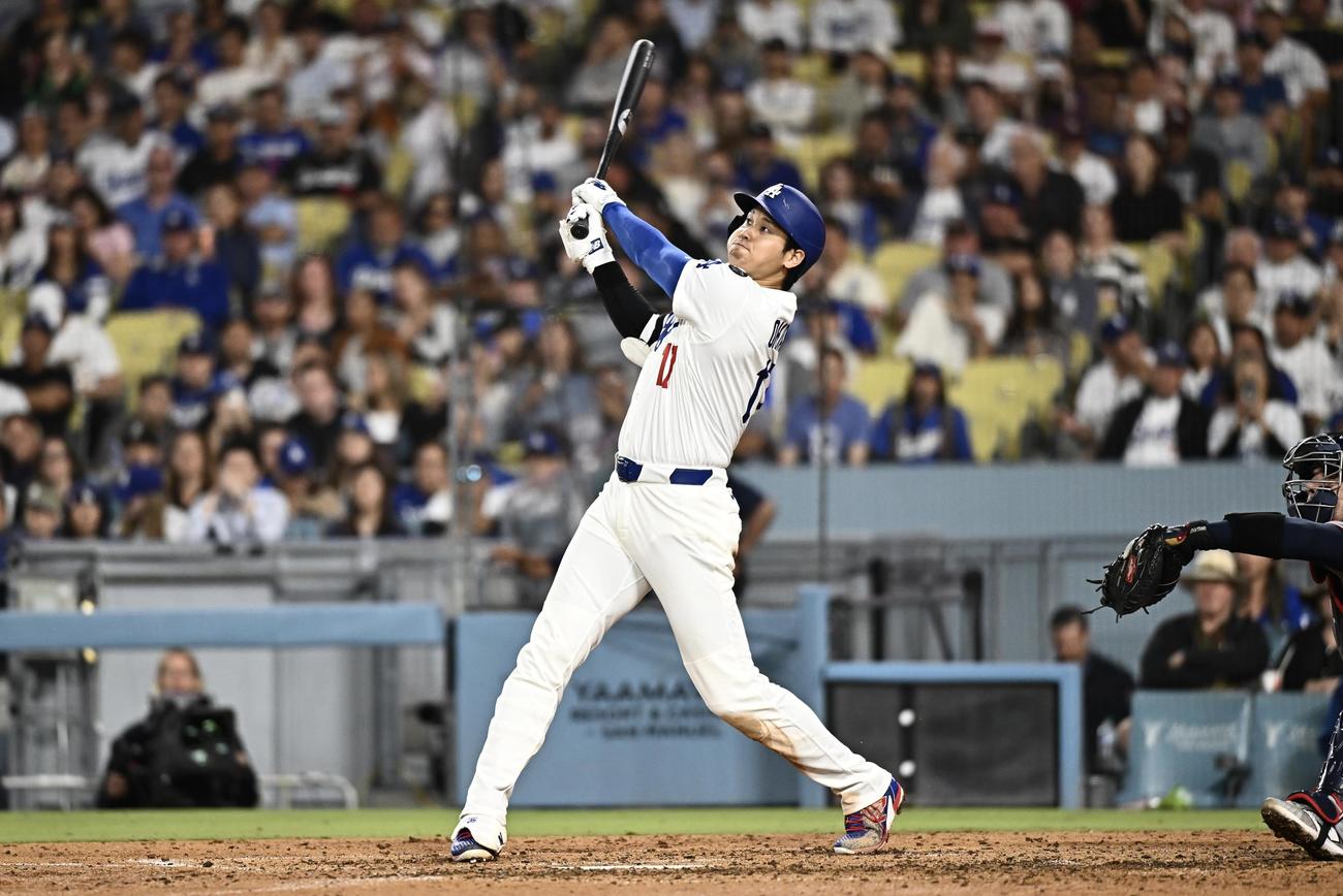 ドジャース対ナショナルズ　6回裏ドジャース2死、大谷は左飛に倒れる（撮影・滝沢徹郎）