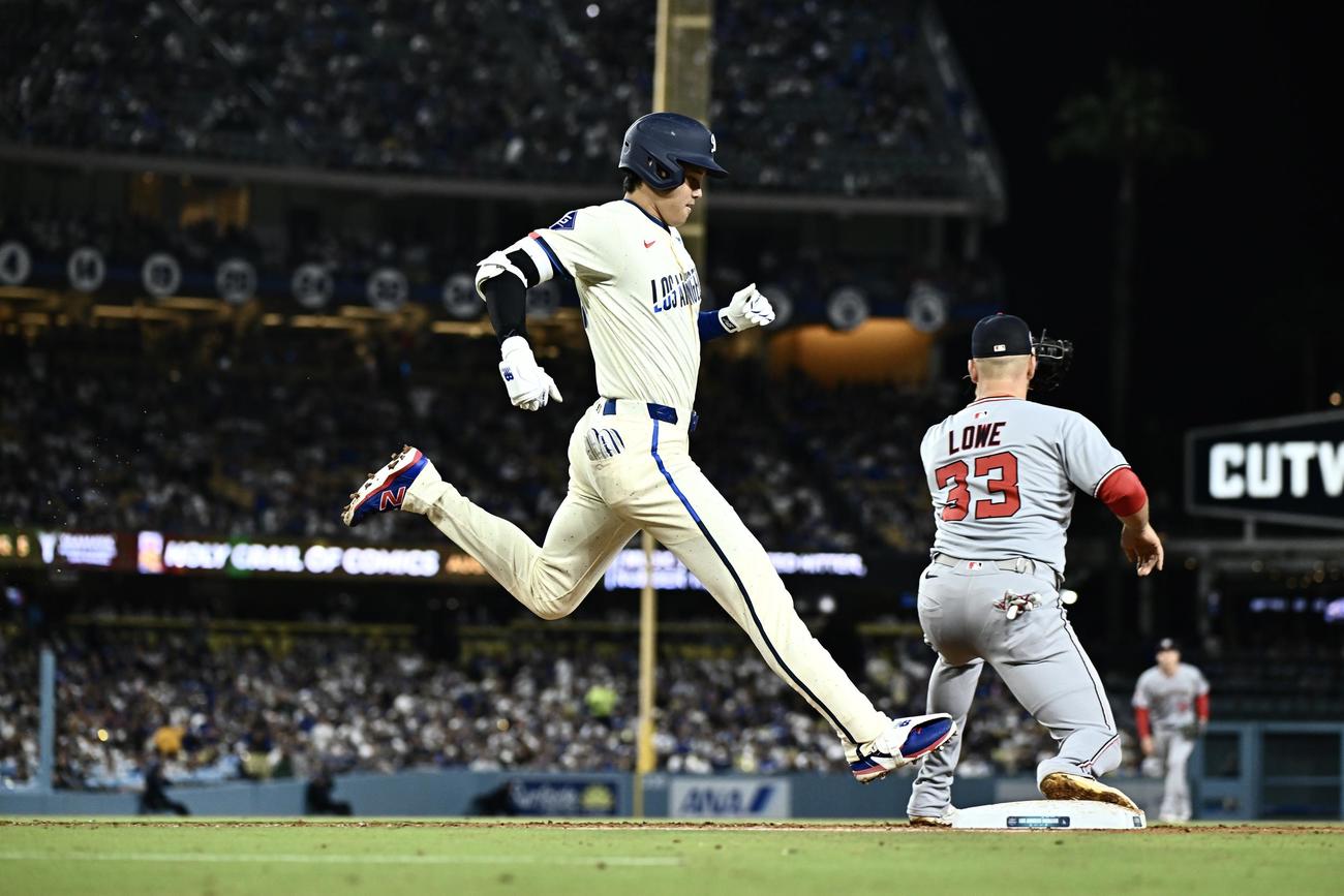 ドジャース対ナショナルズ　7回裏ドジャース2死、大谷は遊ゴロに倒れる（撮影・滝沢徹郎）