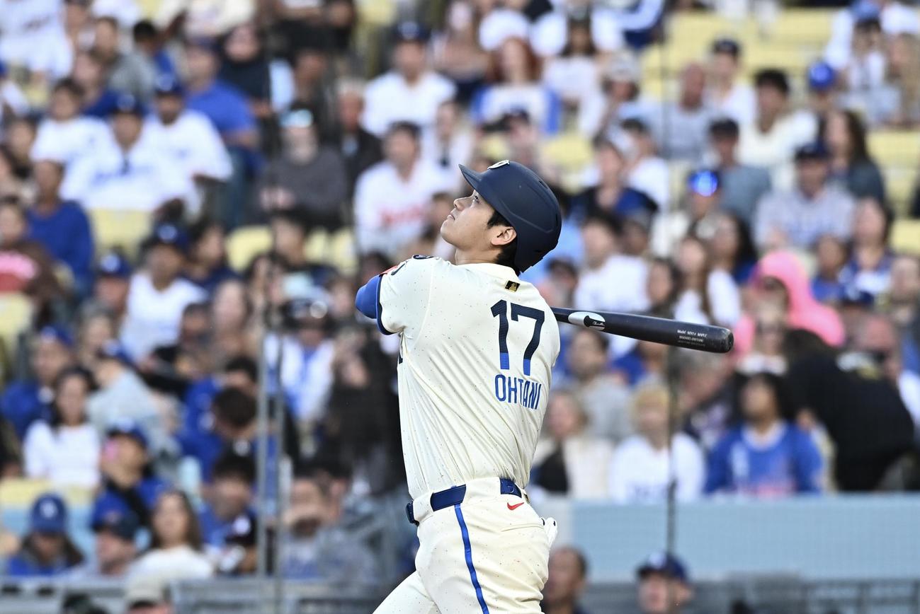 ドジャース対ナショナルズ　1回裏ドジャース無死、大谷は中飛に倒れる（撮影・滝沢徹郎）