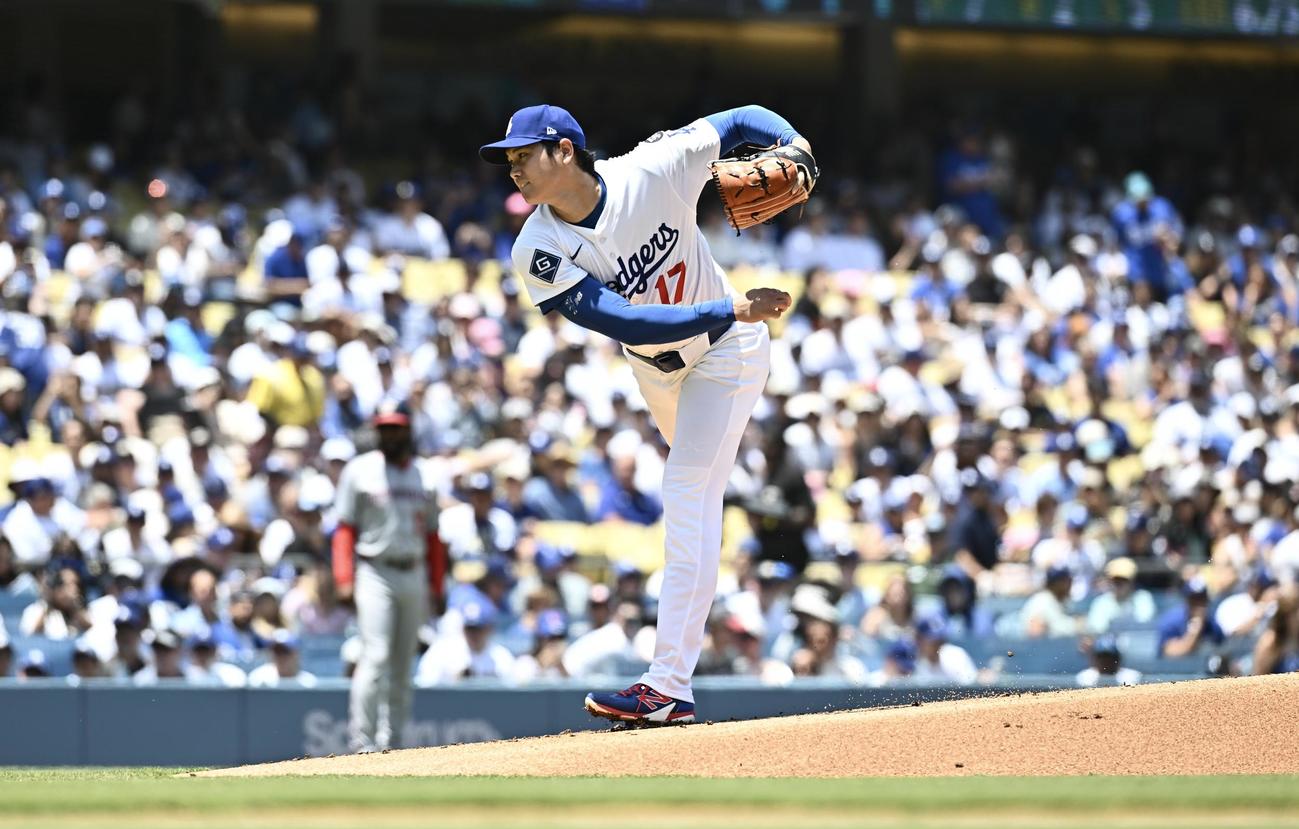 ドジャース対ナショナルズ　ドジャース先発の大谷（撮影・滝沢徹郎）