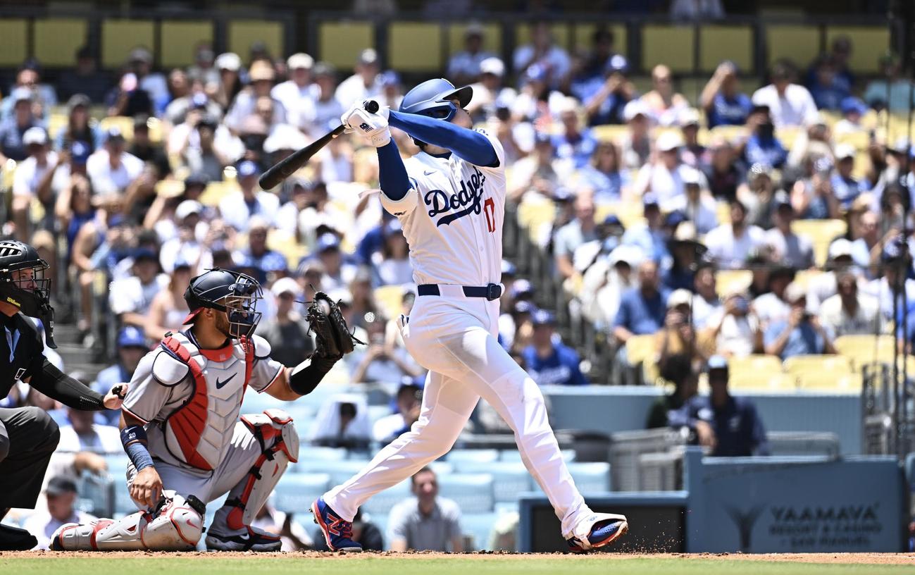 ドジャース対ナショナルズ　1回裏ドジャース無死、空振り三振に倒れた大谷（撮影・滝沢徹郎）