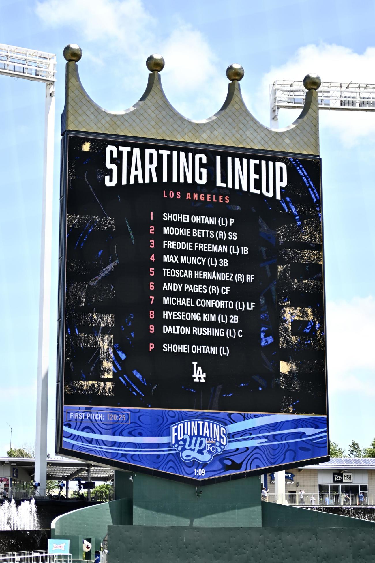 ロイヤルズ対ドジャース　ドジャースのスタメン（撮影・滝沢徹郎）